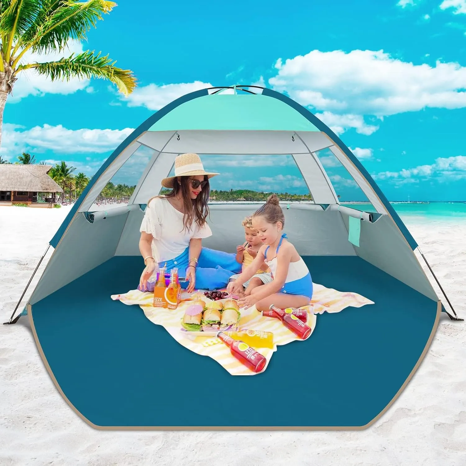 COMMOUDS Beach Tent Sun Shade for 3/4-5/6-7/8-10 Person, UPF 50  Beach Sun Shelter Canopy Tent, Lightweight, Easy Set Up and Carry
