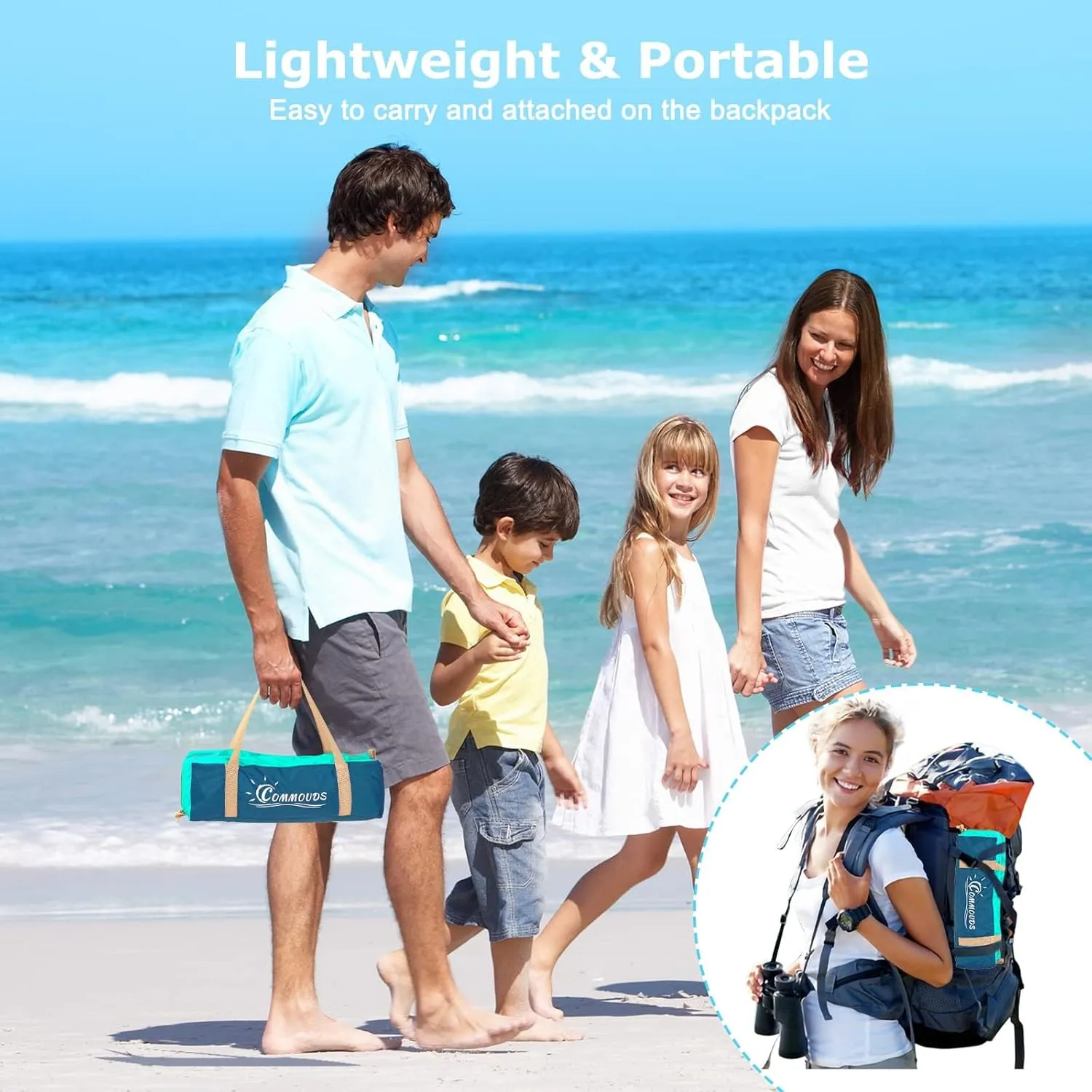 COMMOUDS Beach Tent Sun Shade for 3/4-5/6-7/8-10 Person, UPF 50  Beach Sun Shelter Canopy Tent, Lightweight, Easy Set Up and Carry