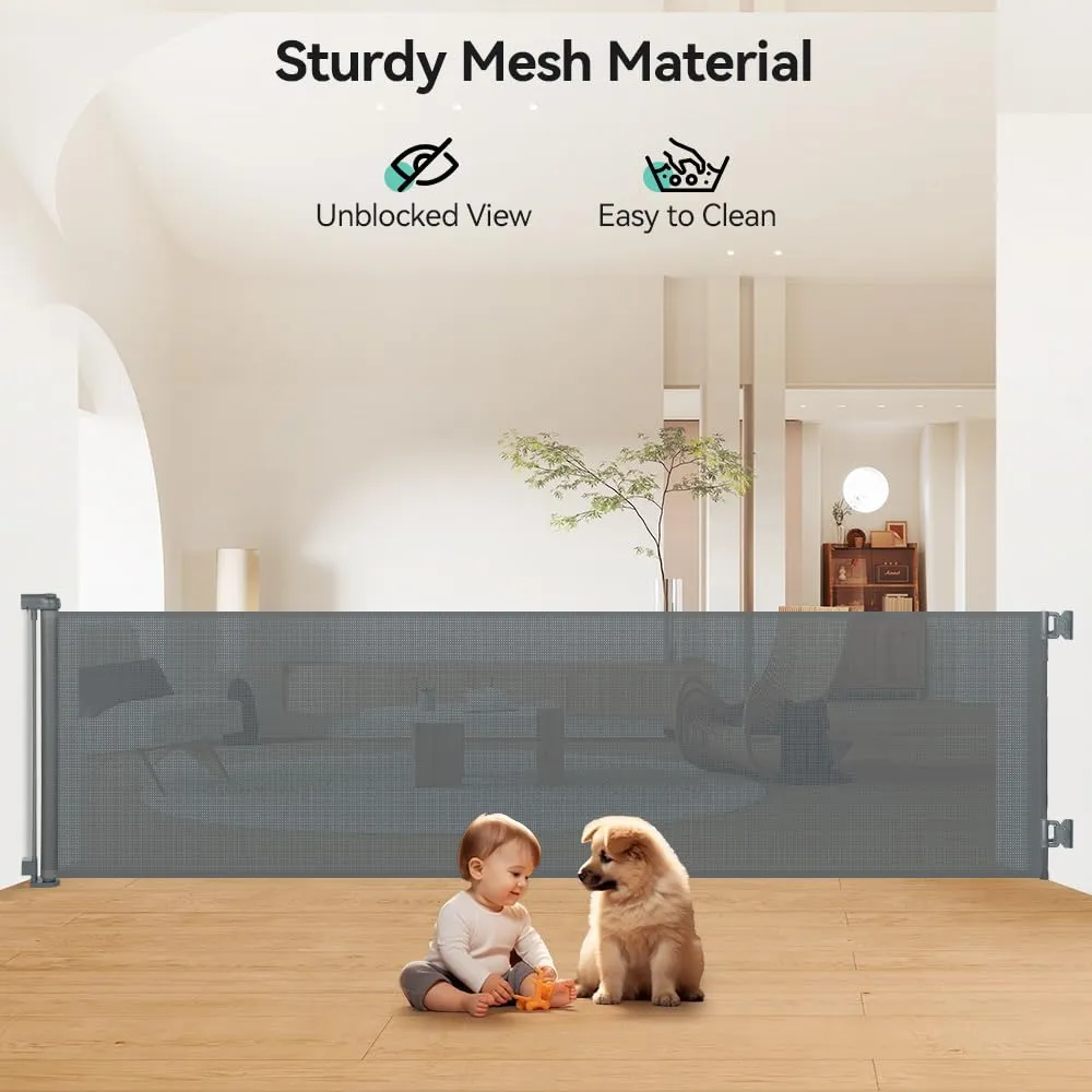 COMOMY 118" Retractable Baby Gates Extra Wide, Retractable Dog Gate for Large Openings, Extra Long Dog Gates for The House, Extra Large Mesh Pet Gate for Stairs, Doorways, Hallways, Indoor&Outdoor