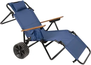 Convenient 2 in 1 Beach Cart Chair, Foldable Lounge with Wheels, Beach, Pool, or Picnic, Dark Blue