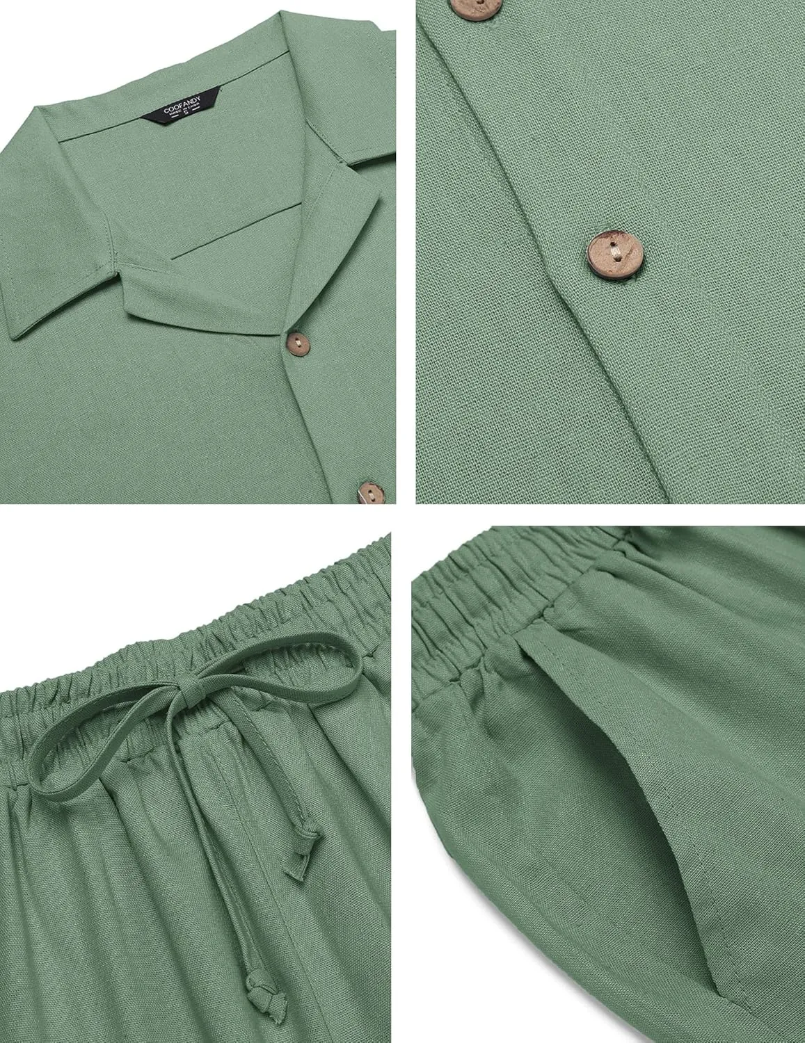COOFANDY Men 2 Piece Linen Outfit Beach Button Down Shirt Casual Loose Pant Sets