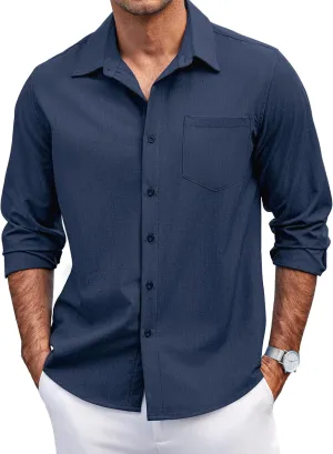 COOFANDY Men's Casual Button Down Shirts Long Sleeve Untucked Shirts Regular Fit Linen Shirt