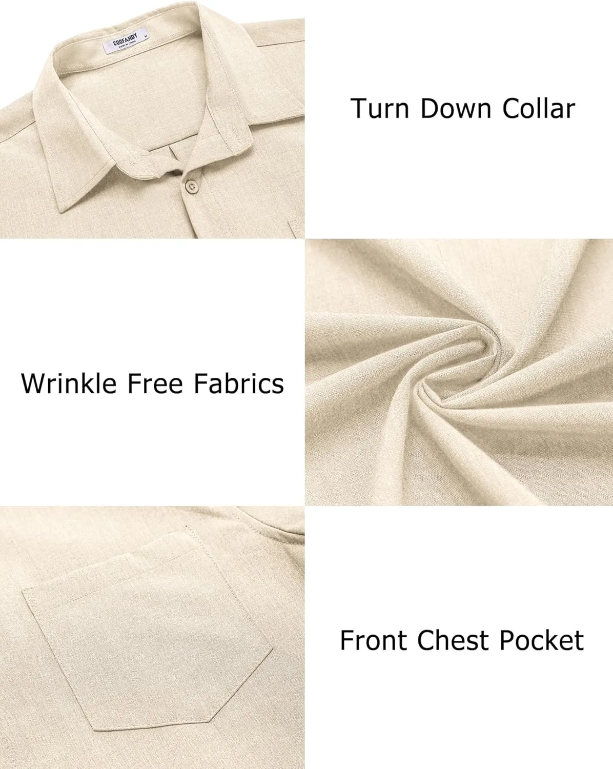 COOFANDY Men's Casual Button Down Shirts Long Sleeve Untucked Shirts Regular Fit Linen Shirt