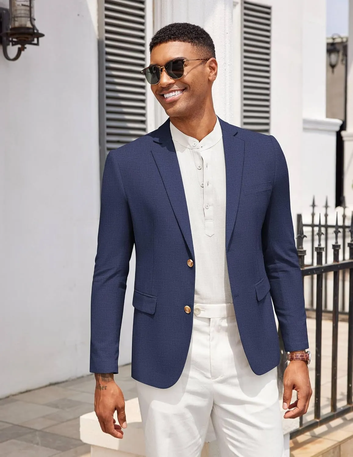 COOFANDY Mens Casual Cotton Linen Blazer Lightweight Linen Sport Coat Two Button Suit Jacket