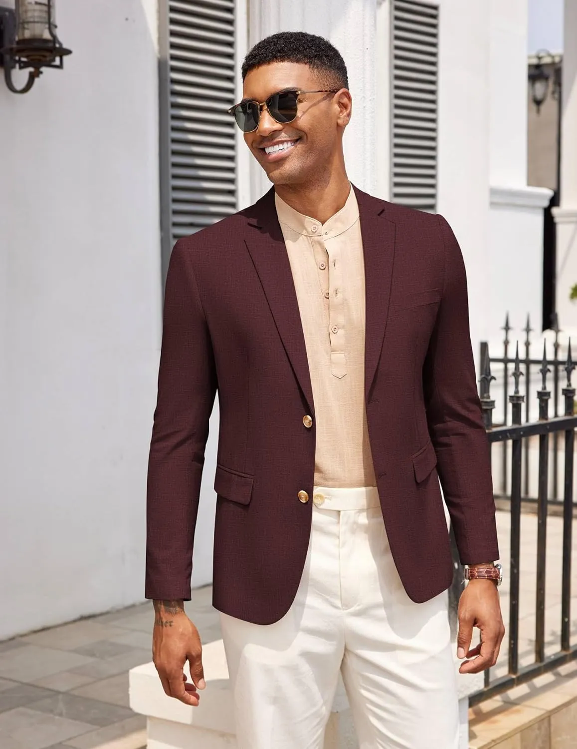 COOFANDY Mens Casual Cotton Linen Blazer Lightweight Linen Sport Coat Two Button Suit Jacket