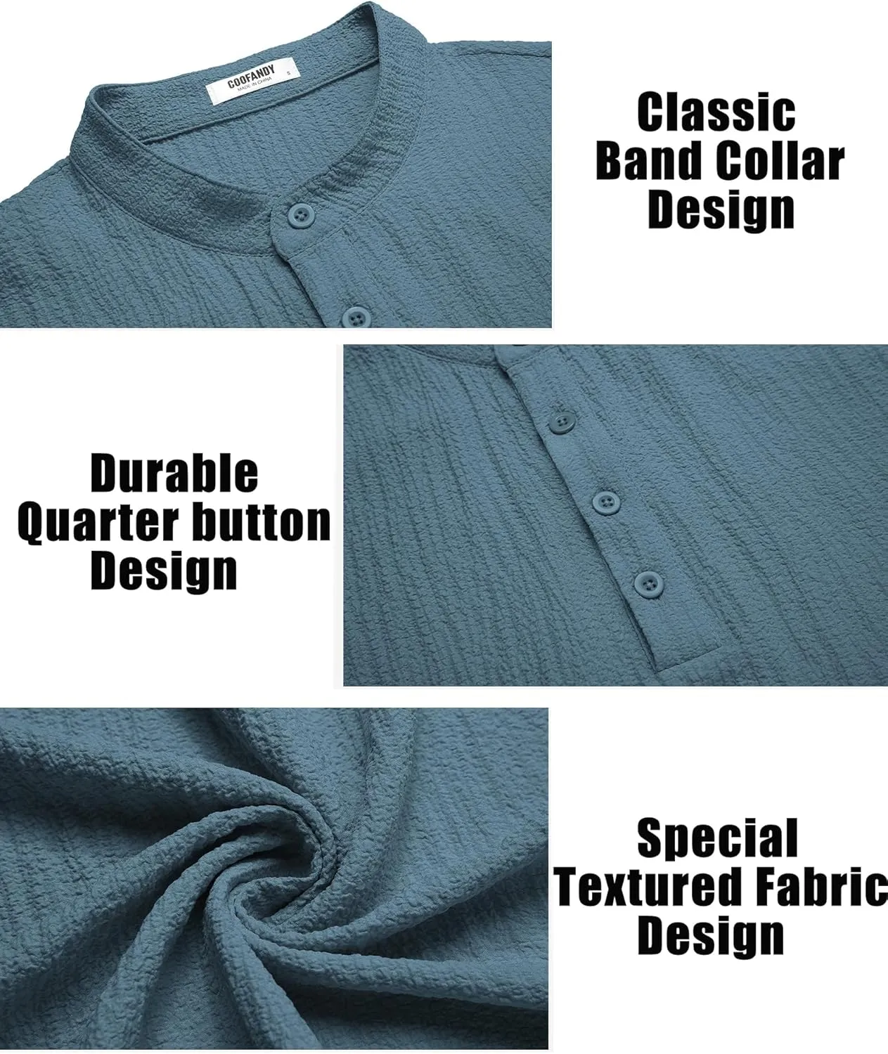 COOFANDY Men's Casual Henley Tee Shirt Band Collar Short Sleeve Summer Beach Hippie T Shirts