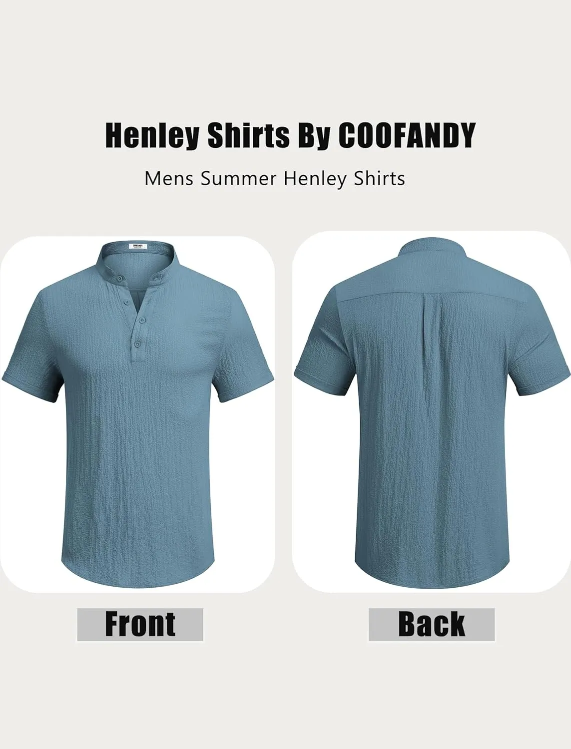COOFANDY Men's Casual Henley Tee Shirt Band Collar Short Sleeve Summer Beach Hippie T Shirts