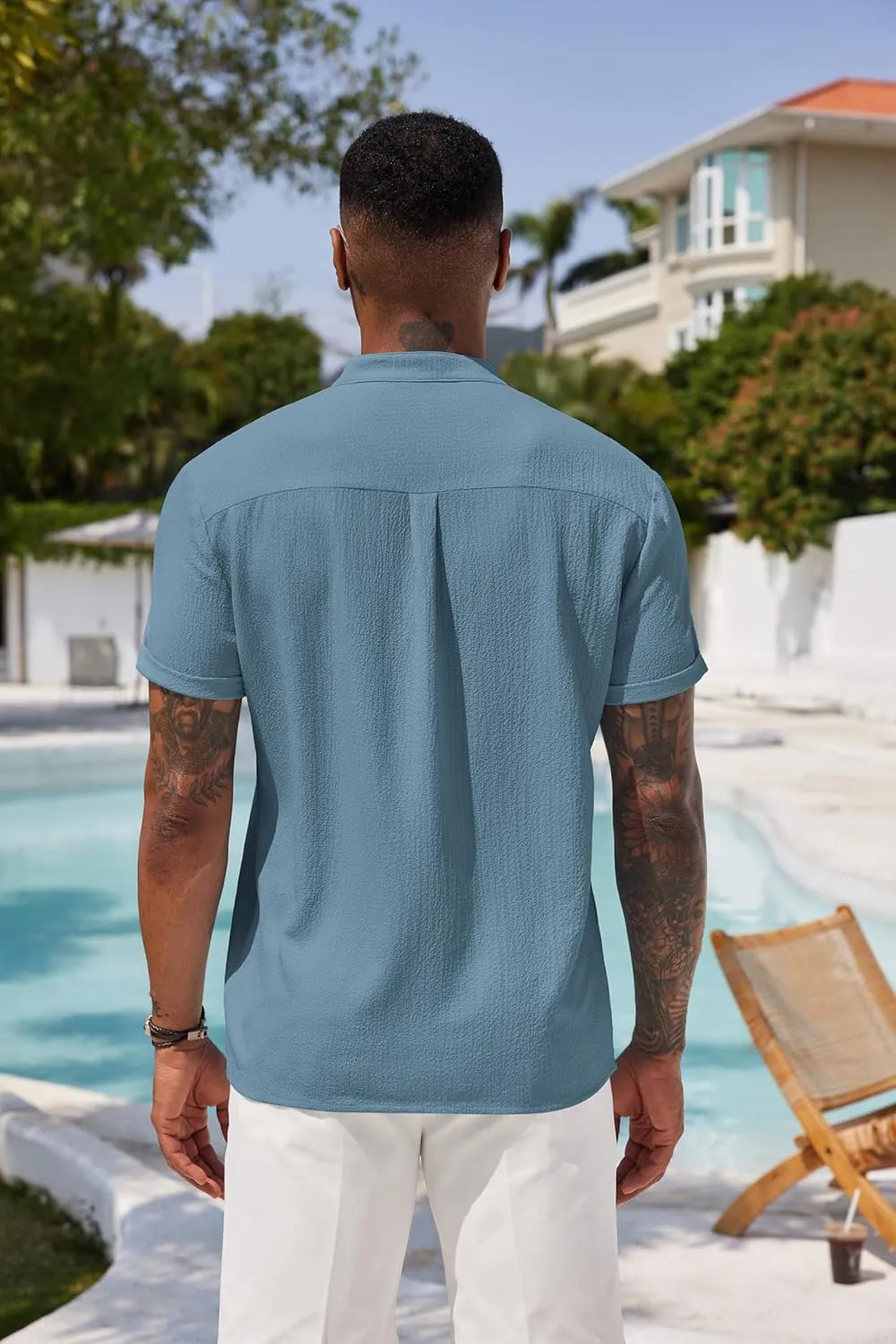 COOFANDY Men's Casual Henley Tee Shirt Band Collar Short Sleeve Summer Beach Hippie T Shirts