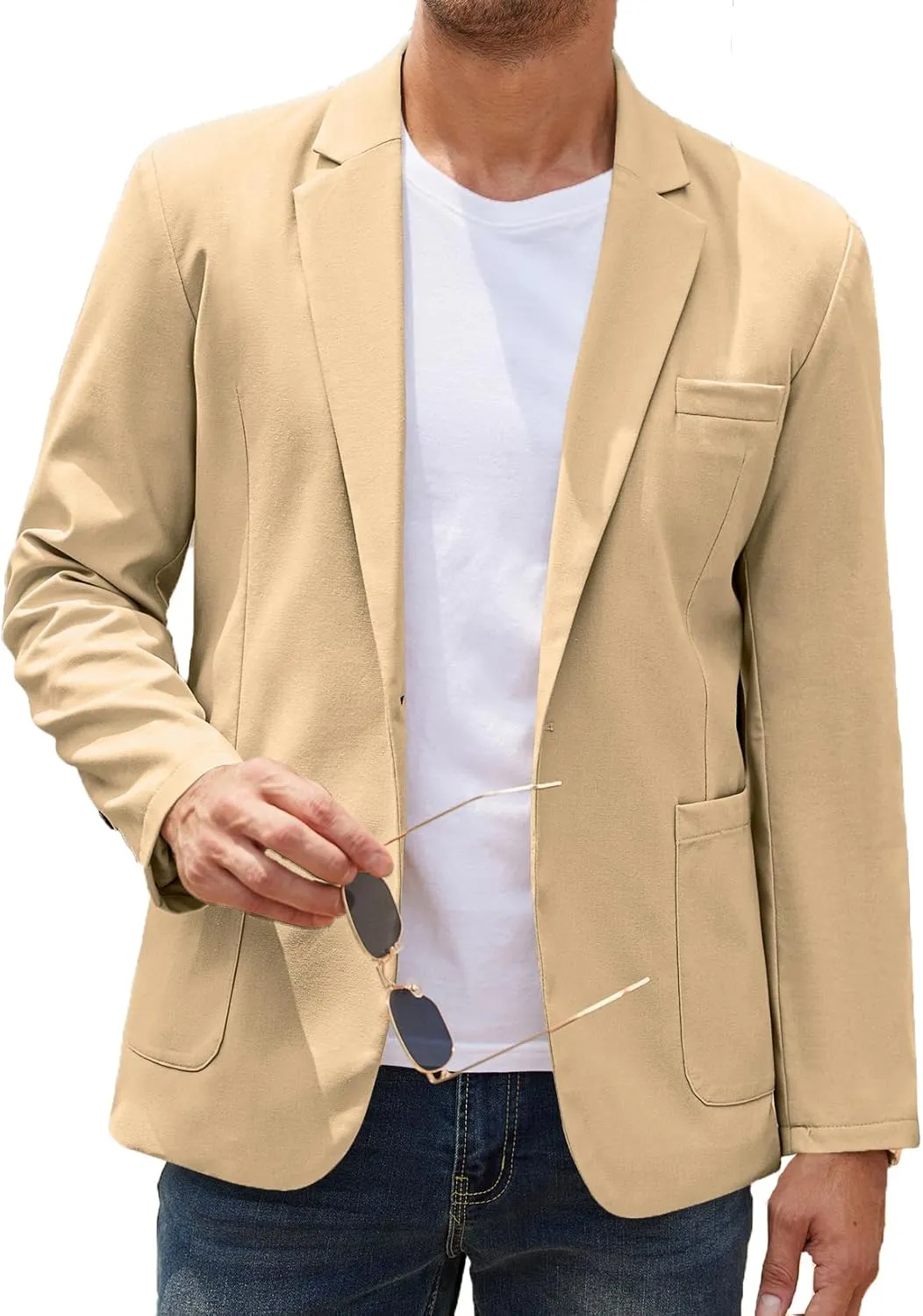 COOFANDY Men's Casual Linen Blazer Lightweight Regular Fit Sport Coat One Button Suit Jacket