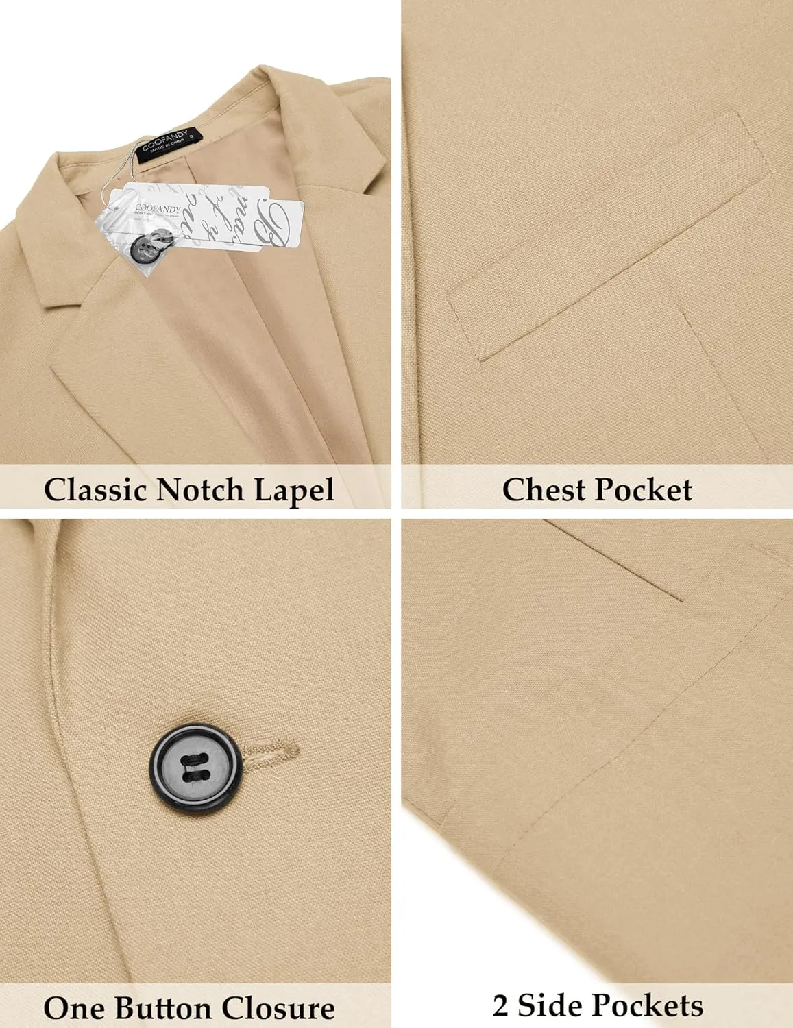 COOFANDY Men's Casual Linen Blazer Lightweight Regular Fit Sport Coat One Button Suit Jacket