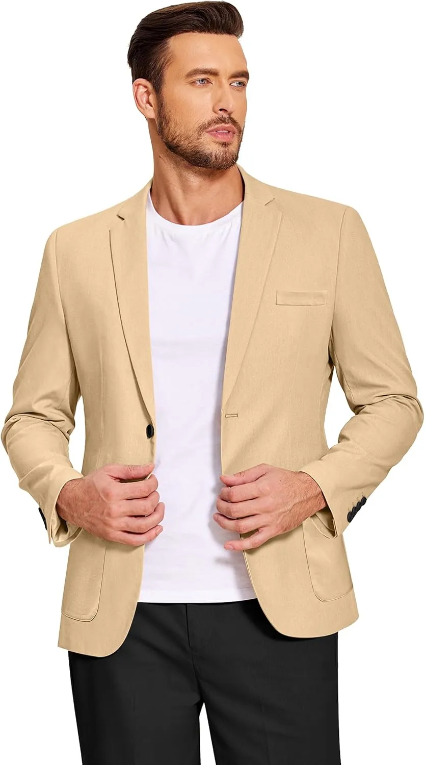 COOFANDY Men's Casual Linen Blazer Lightweight Regular Fit Sport Coat One Button Suit Jacket