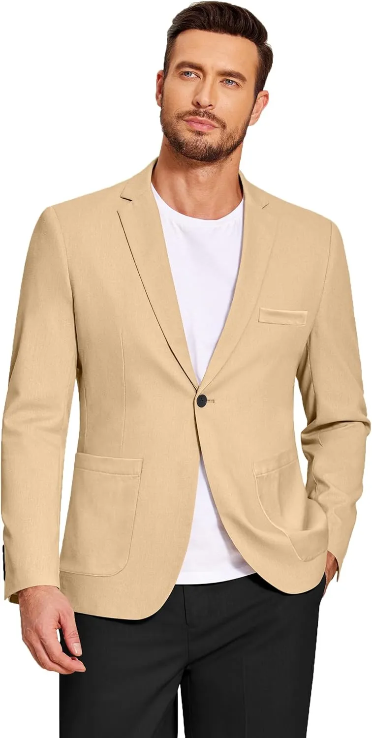COOFANDY Men's Casual Linen Blazer Lightweight Regular Fit Sport Coat One Button Suit Jacket