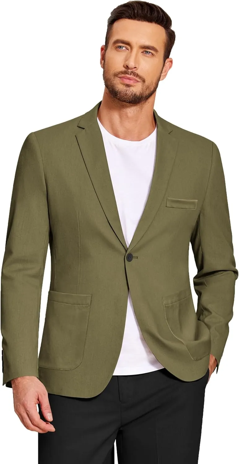 COOFANDY Men's Casual Linen Blazer Lightweight Regular Fit Sport Coat One Button Suit Jacket