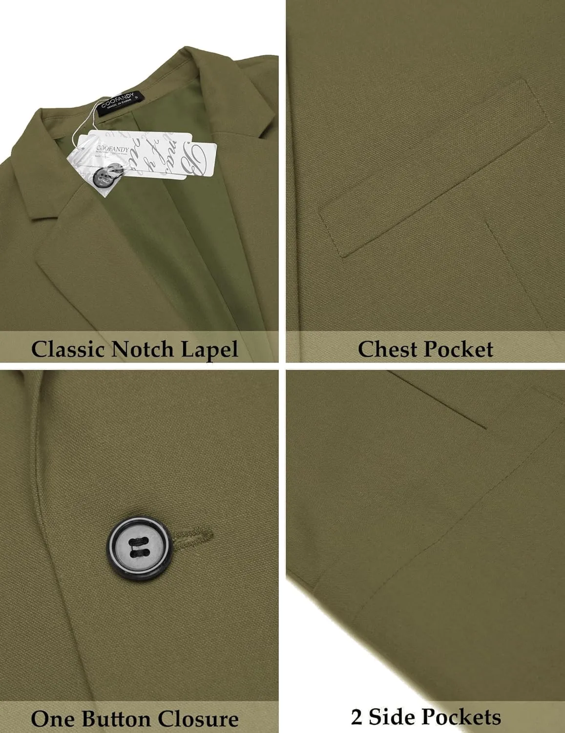 COOFANDY Men's Casual Linen Blazer Lightweight Regular Fit Sport Coat One Button Suit Jacket