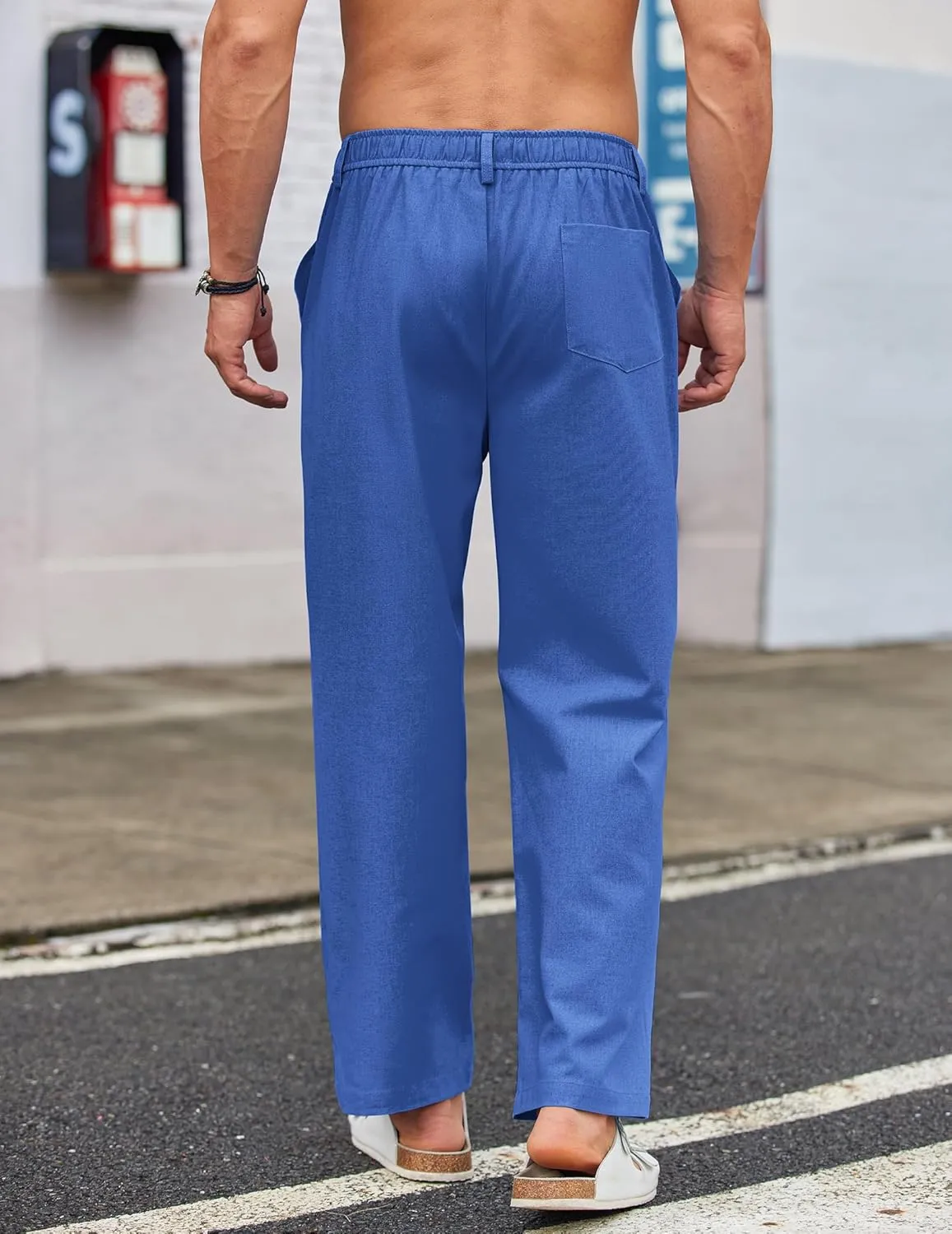 COOFANDY Men's Casual Linen Cotton Pants Elastic Waist Summer Beach Trousers Lightweight Yoga Vacation Pants
