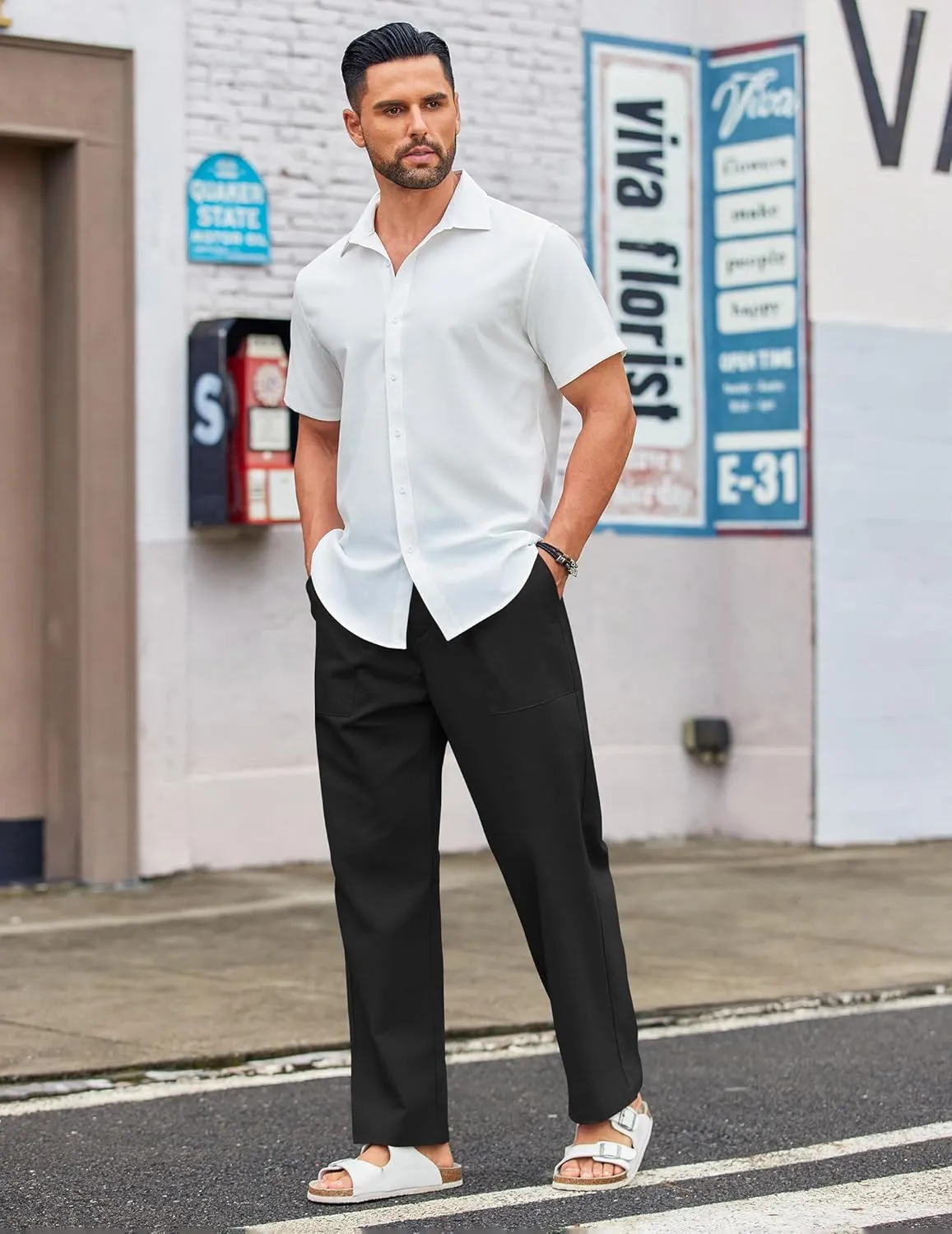 COOFANDY Men's Casual Linen Cotton Pants Elastic Waist Summer Beach Trousers Lightweight Yoga Vacation Pants