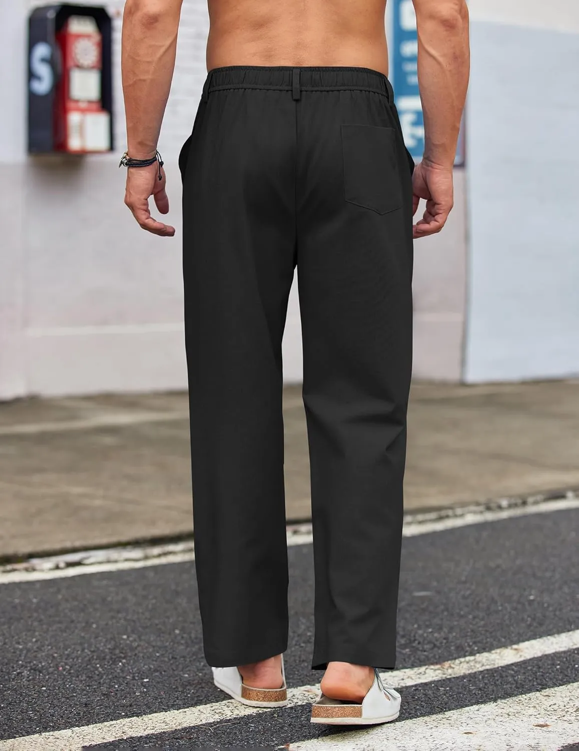 COOFANDY Men's Casual Linen Cotton Pants Elastic Waist Summer Beach Trousers Lightweight Yoga Vacation Pants
