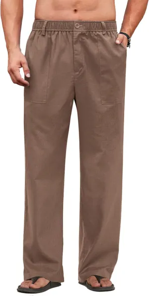 COOFANDY Men's Casual Linen Cotton Pants Elastic Waist Summer Beach Trousers Lightweight Yoga Vacation Pants