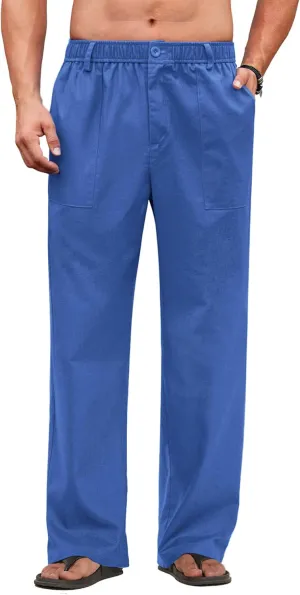 COOFANDY Men's Casual Linen Cotton Pants Elastic Waist Summer Beach Trousers Lightweight Yoga Vacation Pants
