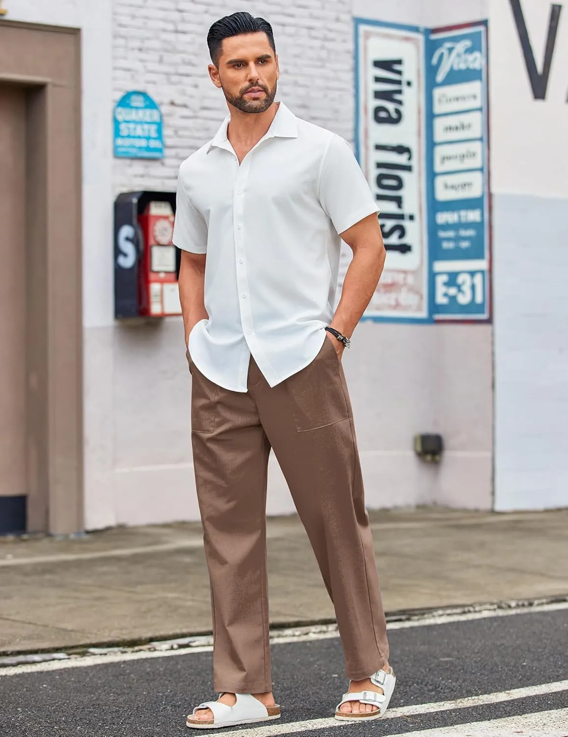 COOFANDY Men's Casual Linen Cotton Pants Elastic Waist Summer Beach Trousers Lightweight Yoga Vacation Pants