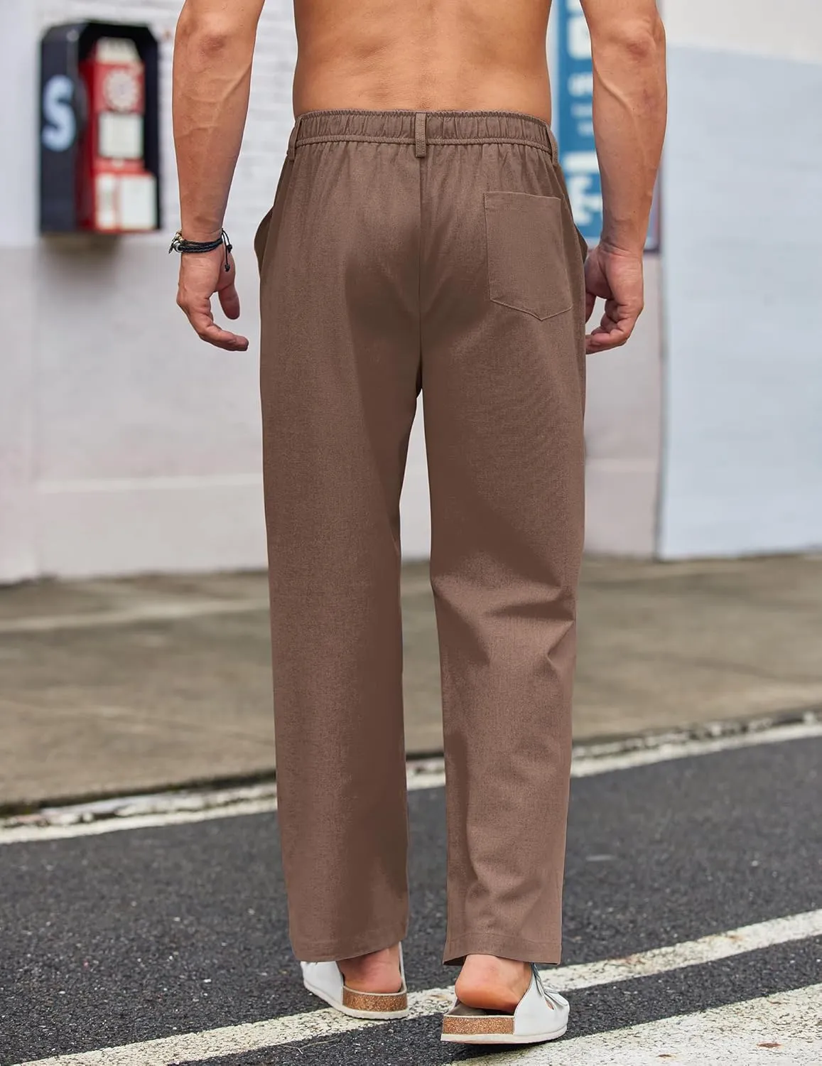COOFANDY Men's Casual Linen Cotton Pants Elastic Waist Summer Beach Trousers Lightweight Yoga Vacation Pants