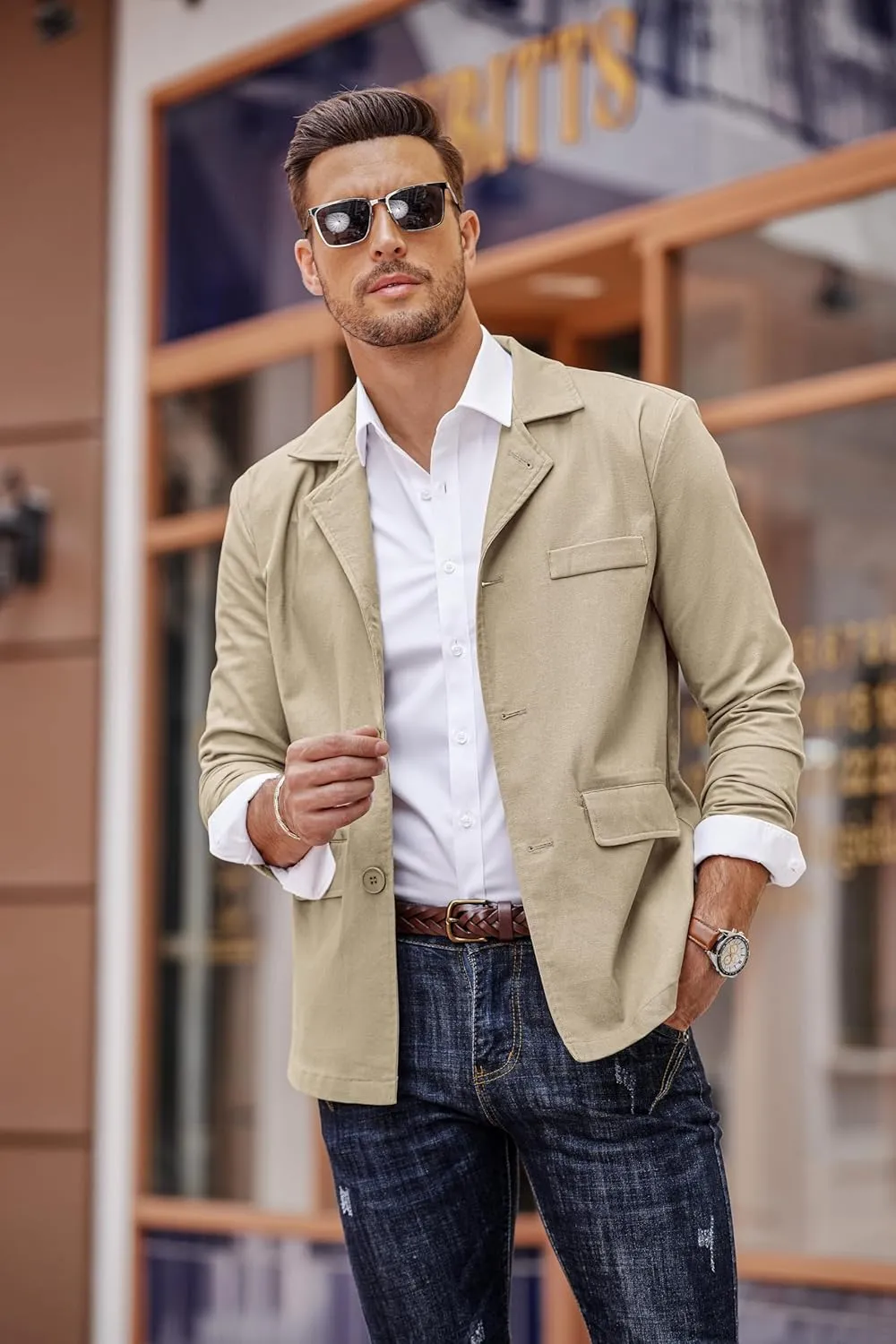 COOFANDY Men's Linen Cotton Casual Suits Blazer Jackets Lightweight Sports Coats