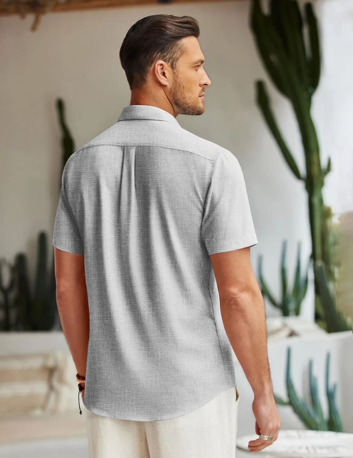 COOFANDY Men's Linen Shirt Beach Summer Short Sleeve Button Down Casual Shirts