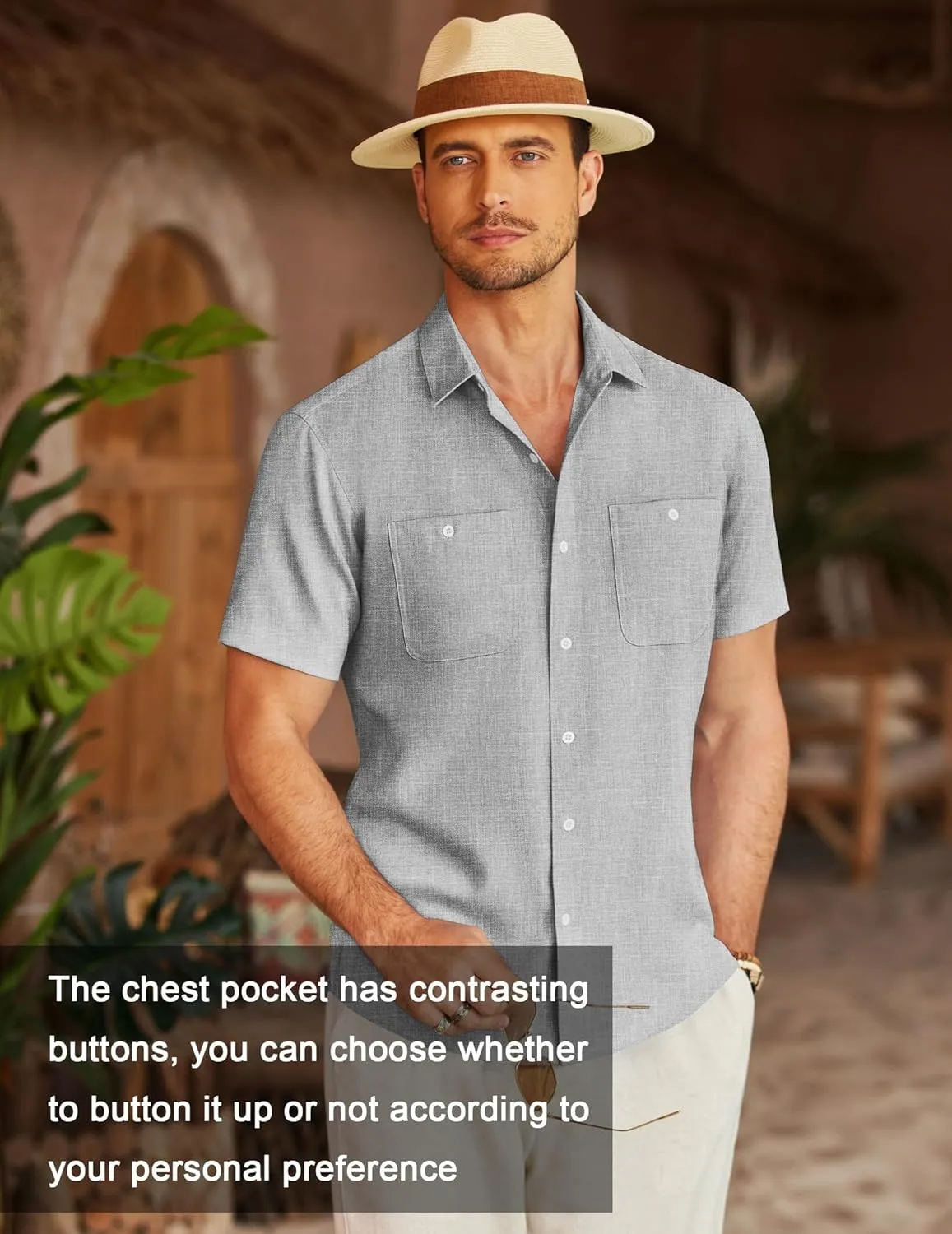 COOFANDY Men's Linen Shirt Beach Summer Short Sleeve Button Down Casual Shirts