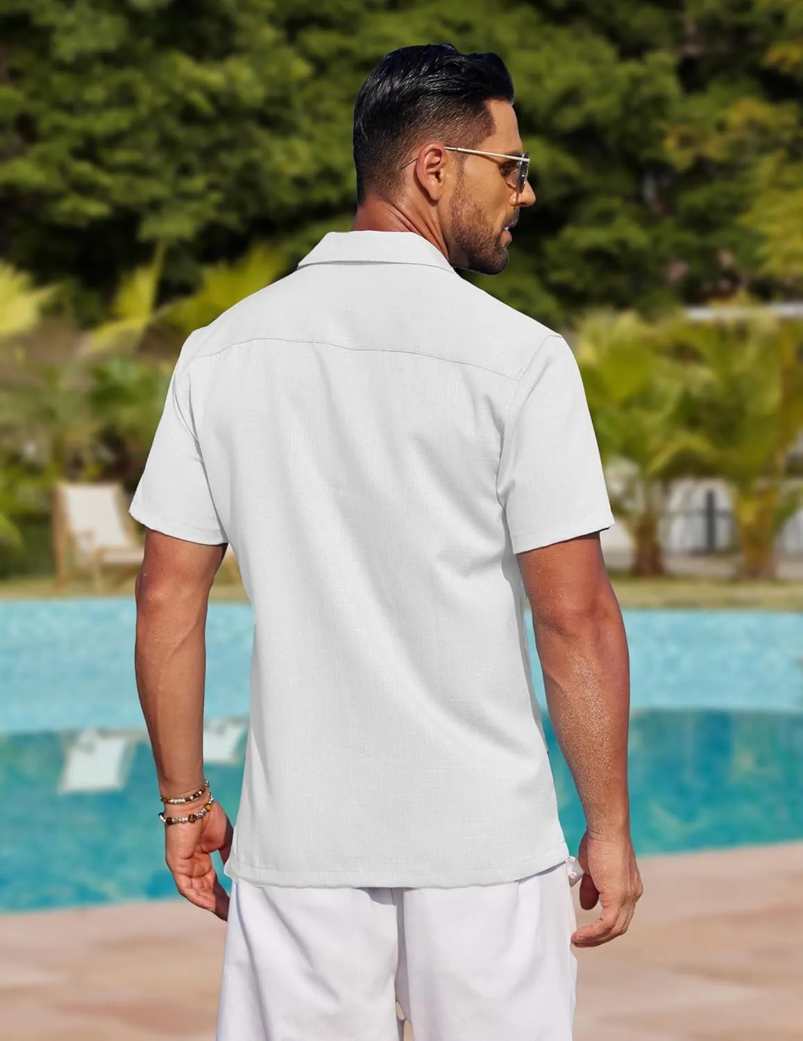 COOFANDY Mens Linen Shirt Casual Short Sleeve Button Down Shirt Summer Beach Vacation Wedding Wear