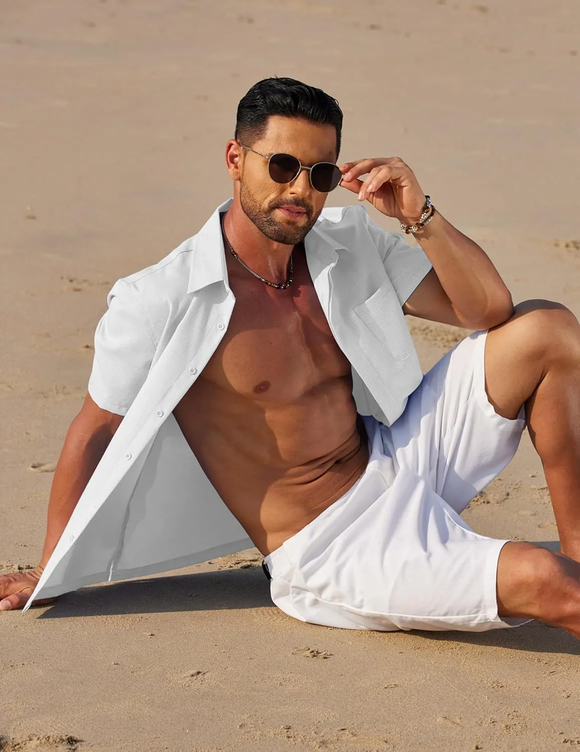 COOFANDY Mens Linen Shirt Casual Short Sleeve Button Down Shirt Summer Beach Vacation Wedding Wear