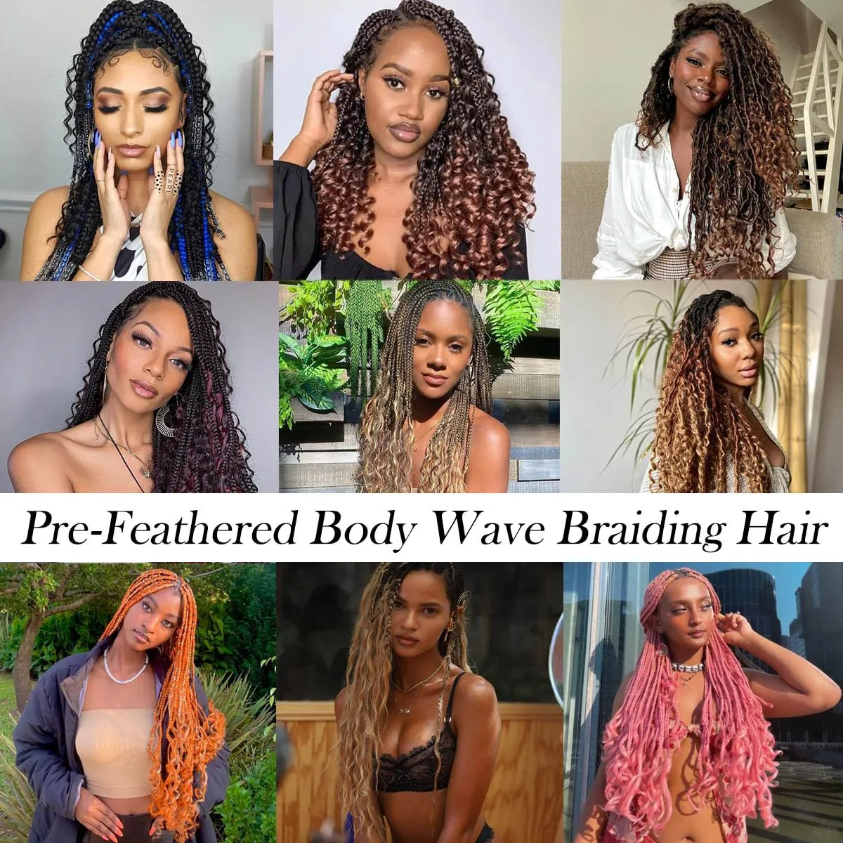 COOKOO 9 Packs Body Wave Braiding Hair 24 Inch Pre-Feathered Ombre 3 Tones Premium Bouncy French Curl Wavy Braiding Hair Wavy Texture Braiding Ocean Deap Twist Synthetic Hair Extensions(49#)