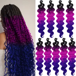 COOKOO 9 Packs Body Wave Braiding Hair 24 Inch Pre-Feathered Ombre 3 Tones Premium Bouncy French Curl Wavy Braiding Hair Wavy Texture Braiding Ocean Deap Twist Synthetic Hair Extensions(49#)