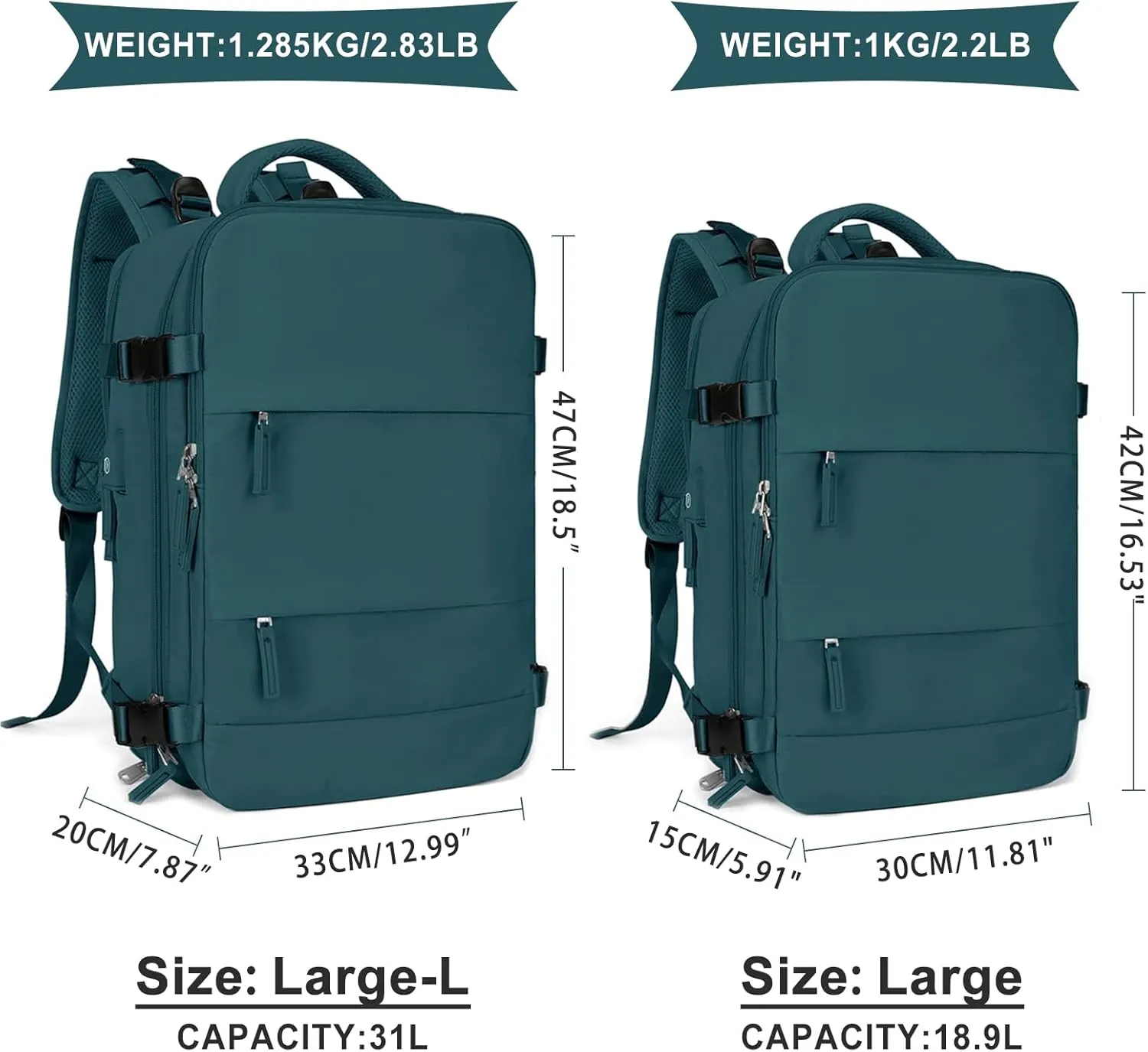 coowoz Large Travel Backpack For Women Men,Carry On Backpack,Hiking Backpack Waterproof Outdoor Sports Rucksack Casual Daypack Travel Essentials(Peacock Blue)