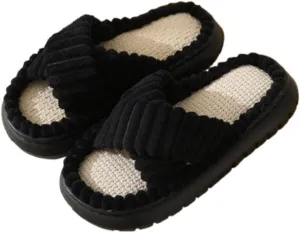 Corduroy Linen Slippers for Men & Women, Home Indoor Household Non-Slip Cotton Linen Slippers