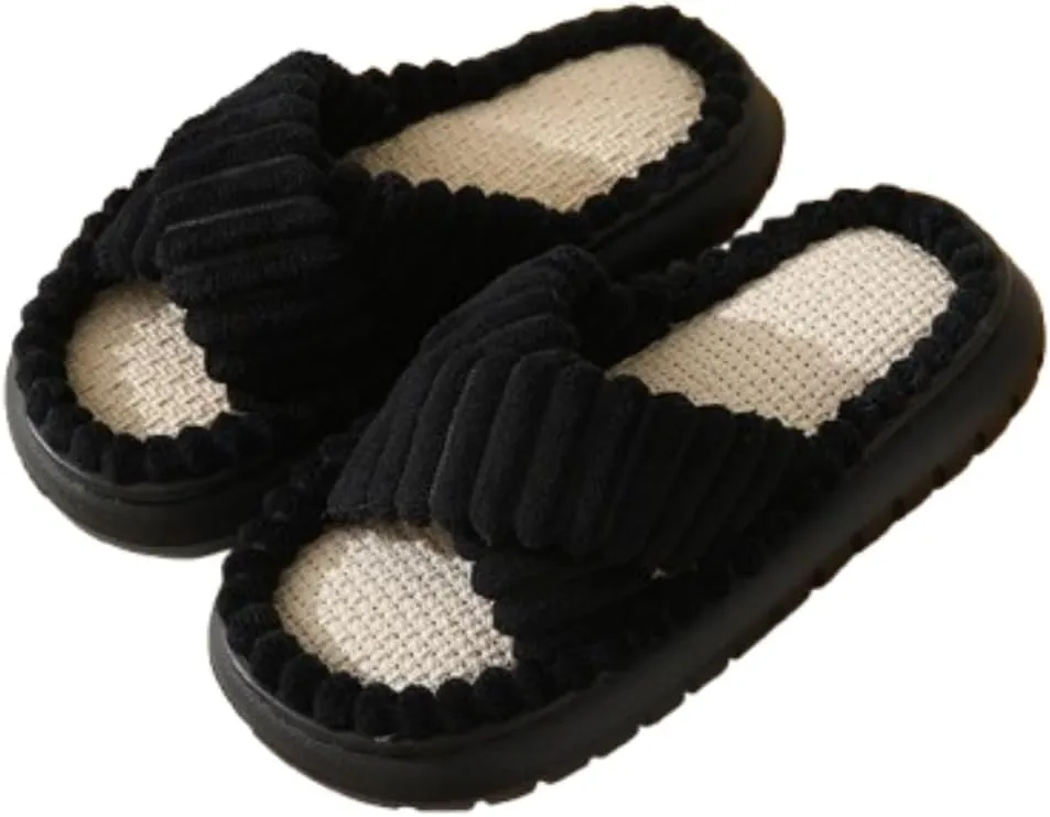 Corduroy Linen Slippers for Men & Women, Home Indoor Household Non-Slip Cotton Linen Slippers