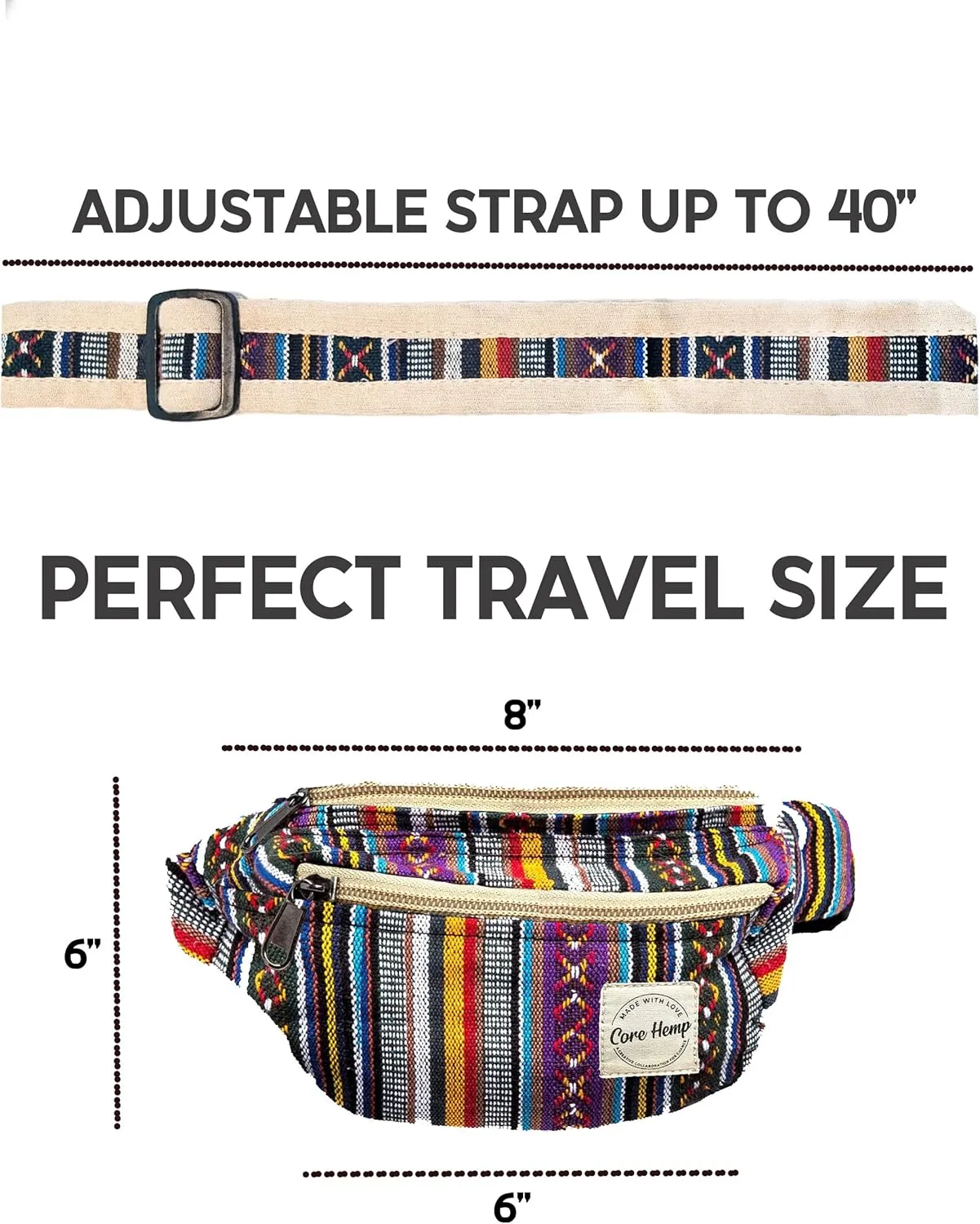 Core Hemp Fanny Pack Waist Hip Bag Handmade From Pure Hemp (OM Boho)