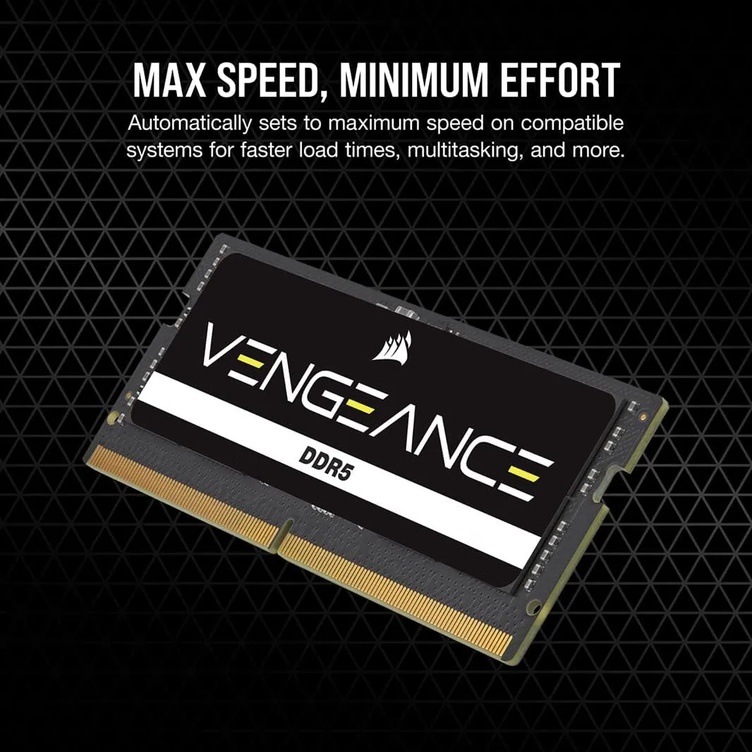 CORSAIR Vengeance SODIMM DDR5 RAM 32GB (1x32GB) 5600MHz CL48 Intel XMP iCUE Compatible Computer Memory - Black (CMSX32GX5M1A5600C48)