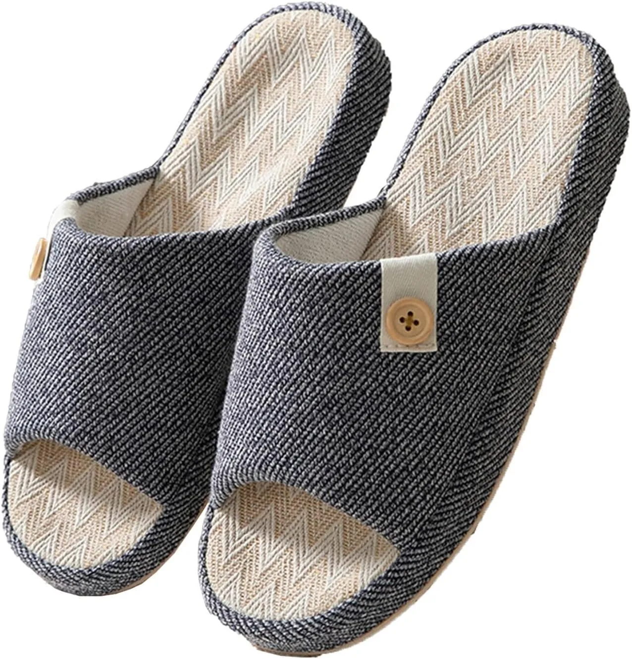 Cotton and Linen Shoes,Women House Slippers Mens Bedroom Indoor Shoes Fall Memory Foam Open-Toe Home Shoes Slid Flax Soft Non-Slip Shoes