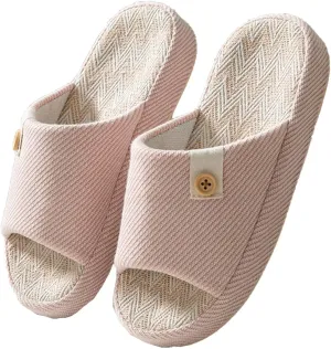 Cotton and Linen Shoes,Women House Slippers Mens Bedroom Indoor Shoes Fall Memory Foam Open-Toe Home Shoes Slid Flax Soft Non-Slip Shoes