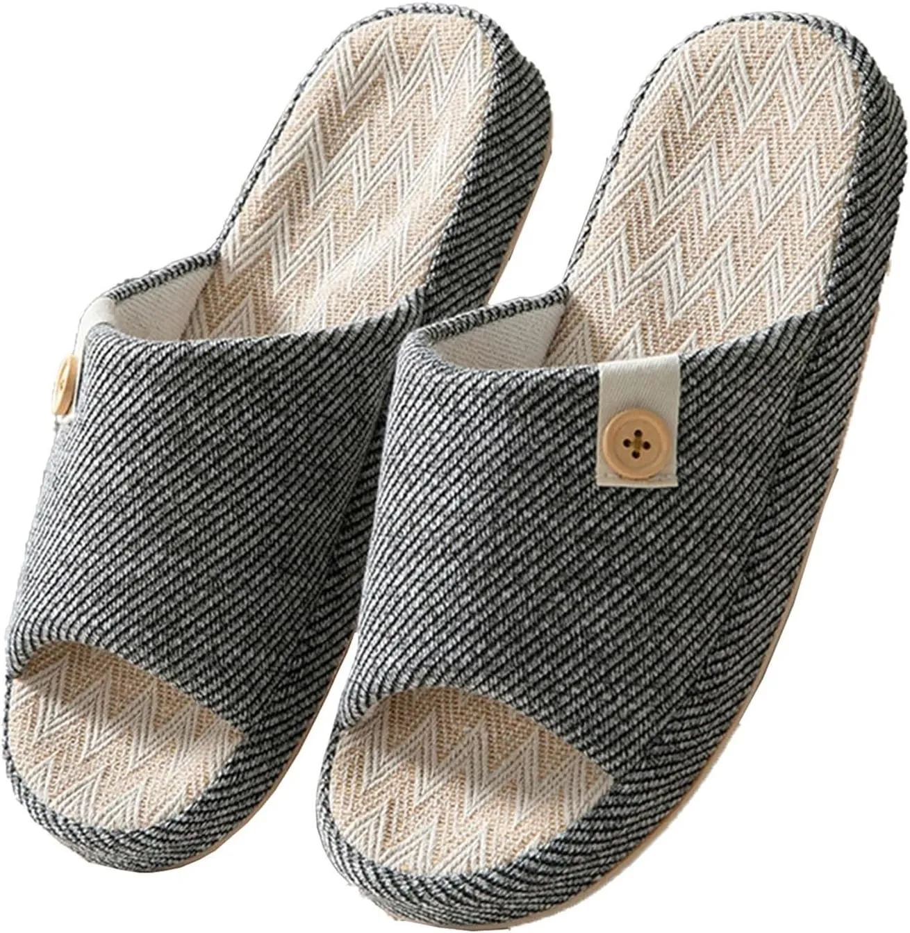 Cotton and Linen Shoes,Women House Slippers Mens Bedroom Indoor Shoes Fall Memory Foam Open-Toe Home Shoes Slid Flax Soft Non-Slip Shoes