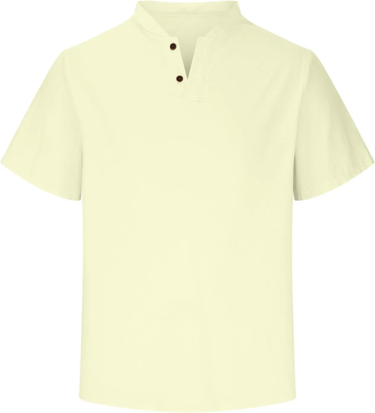 Cotton Tunic Tops for Men Casual Button Round Neck Short Sleeve Tee Shirt Solid Color Regular Fit Lightweight Blouse