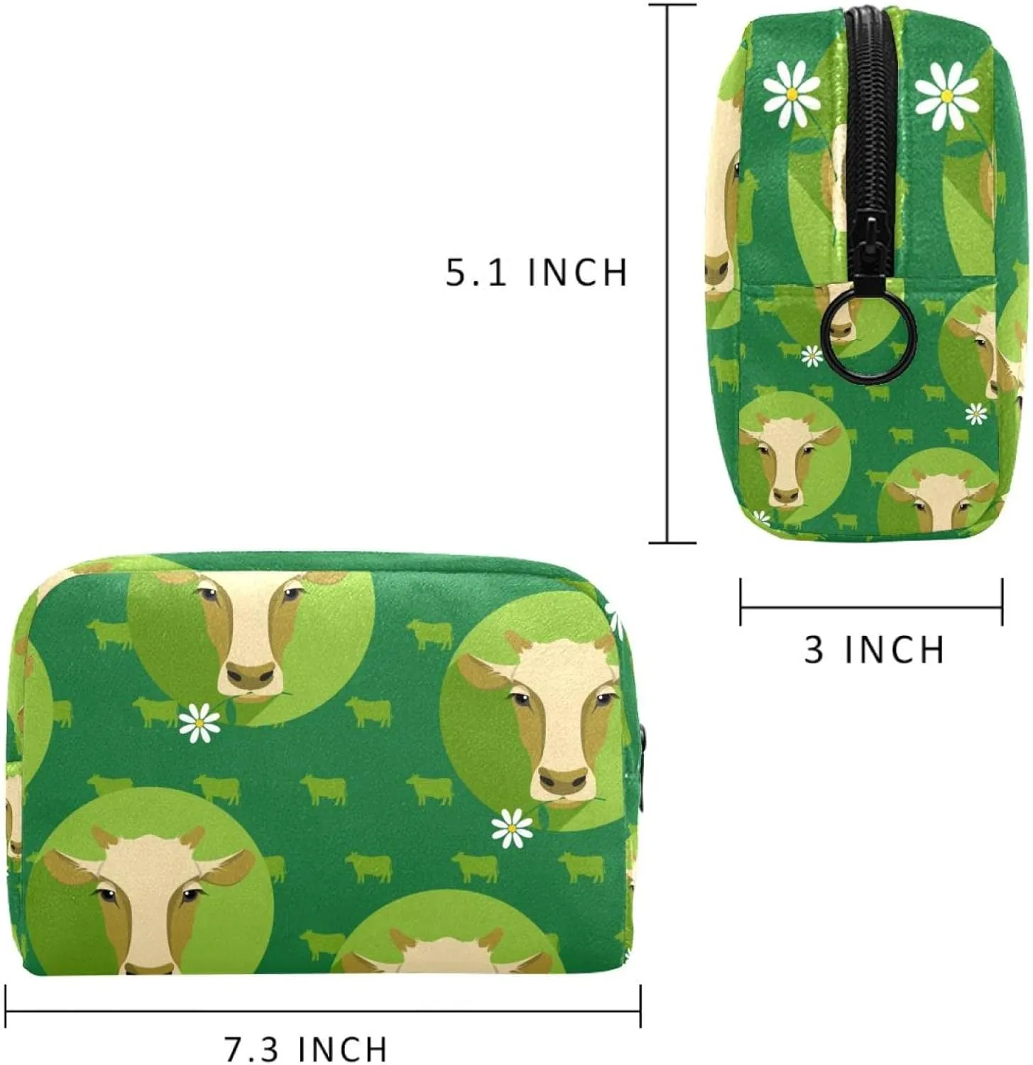 Cow Pattern Flat Small Makeup Bag for Purse, Portable Cosmetic Bag Zipper Makeup Pouch for Women, Stationery, Toiletries, Travel Accessories
