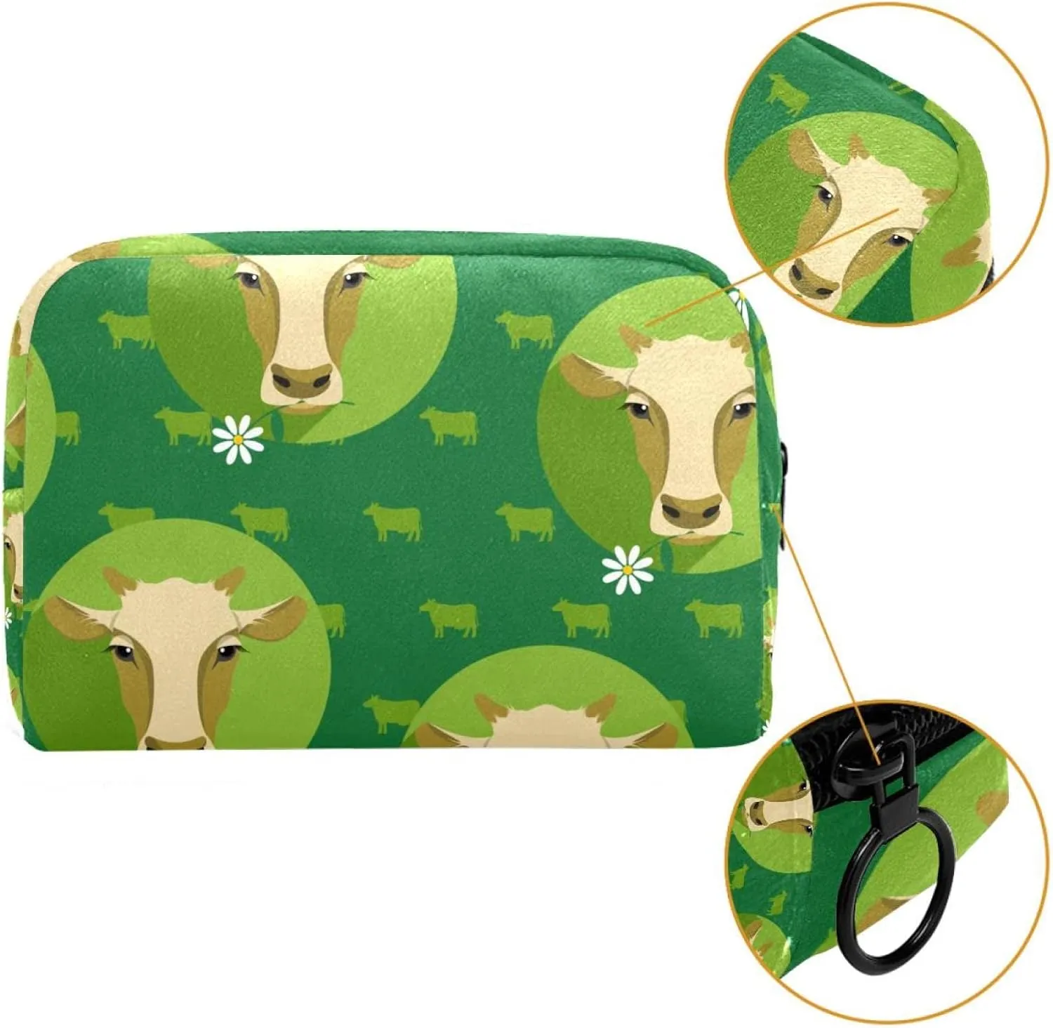 Cow Pattern Flat Small Makeup Bag for Purse, Portable Cosmetic Bag Zipper Makeup Pouch for Women, Stationery, Toiletries, Travel Accessories