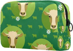Cow Pattern Flat Small Makeup Bag for Purse, Portable Cosmetic Bag Zipper Makeup Pouch for Women, Stationery, Toiletries, Travel Accessories