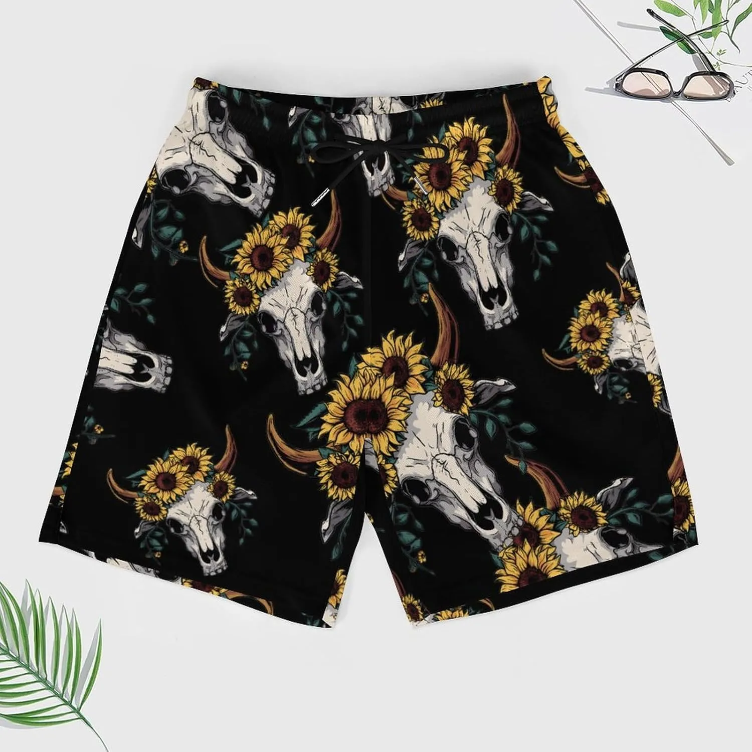 Cow Skull Men's Swim Trunks Quick Dry Board Shorts Swimwear Beach Shorts with Compression Liner