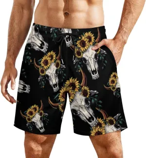 Cow Skull Men's Swim Trunks Quick Dry Board Shorts Swimwear Beach Shorts with Compression Liner