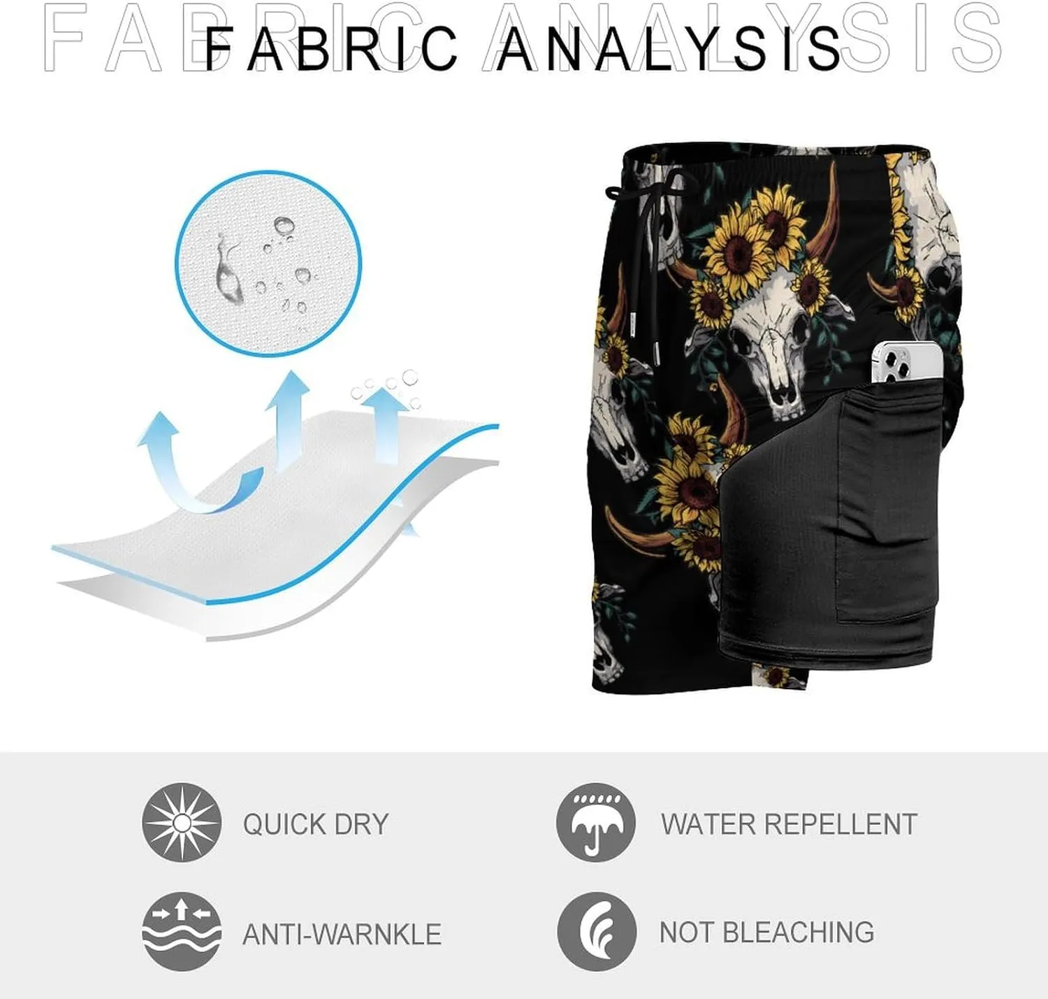 Cow Skull Men's Swim Trunks Quick Dry Board Shorts Swimwear Beach Shorts with Compression Liner