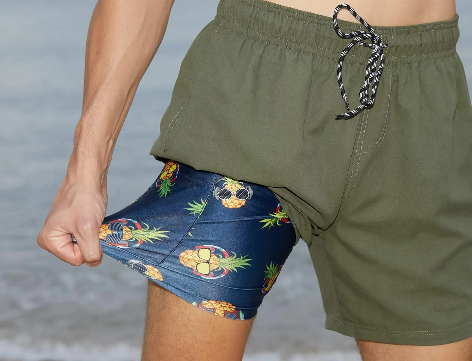 Cozople Mens Swim Trunks Quick Dry Bathing Suit with Compression Liner 5.5" Inseam Anti Chafe Beach Swim Shorts