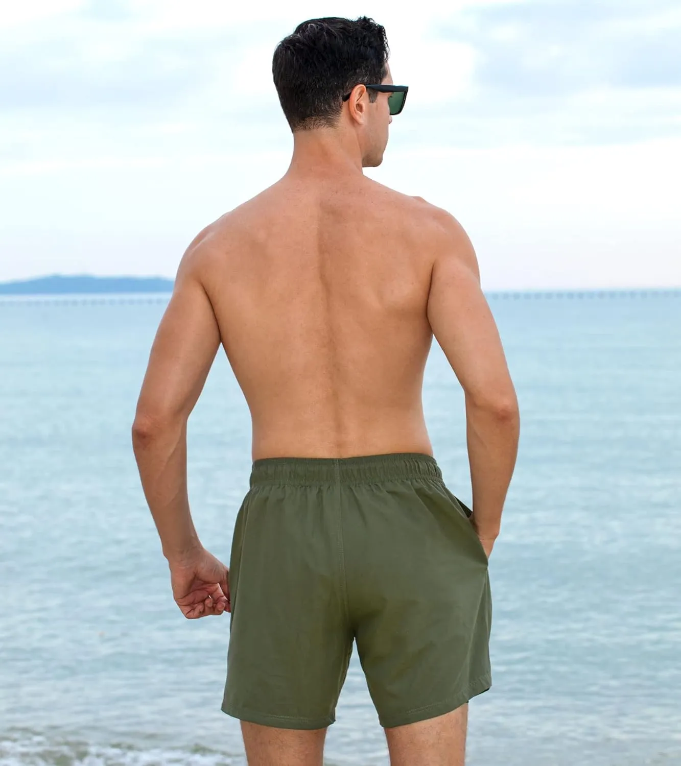 Cozople Mens Swim Trunks Quick Dry Bathing Suit with Compression Liner 5.5" Inseam Anti Chafe Beach Swim Shorts