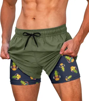 Cozople Mens Swim Trunks Quick Dry Bathing Suit with Compression Liner 5.5" Inseam Anti Chafe Beach Swim Shorts